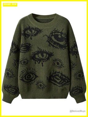 Oversized Crewneck Long Sleeve Sweater Goth Grunge Punk Pullover